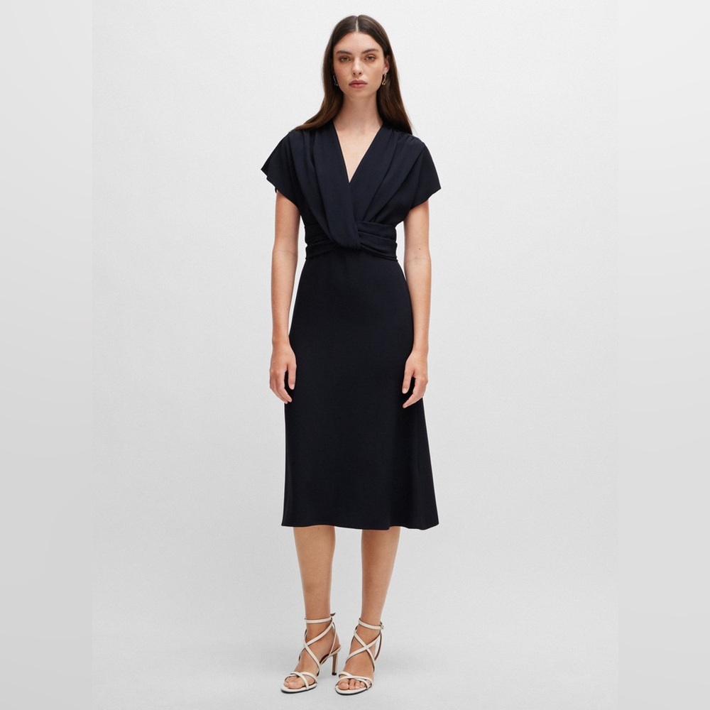 Boss Drape Front Dress in Matte Satin